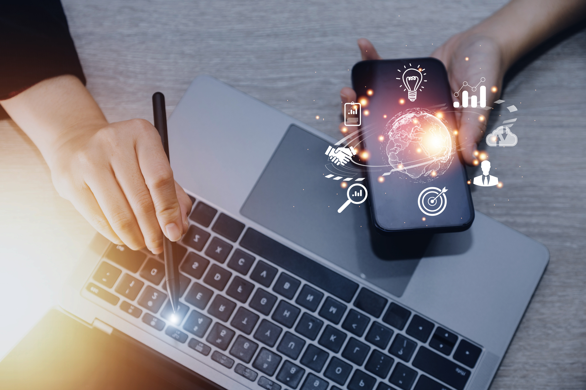 woman hand holding virtual global internet connection metaverse.